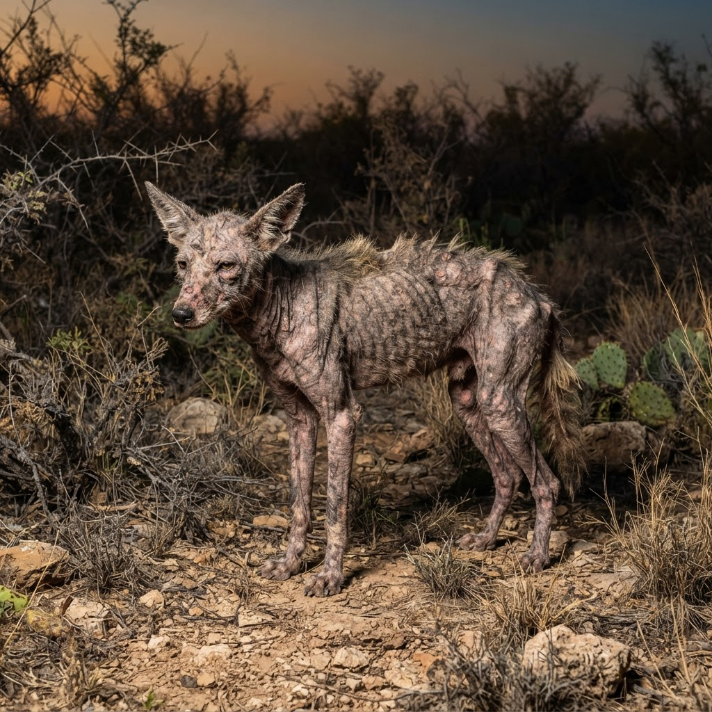 Mange-Affected Canid — Typical "Chupacabra" Specimen Profile